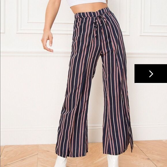 Revolve Superdown Morgan Navy, Red and White Striped Tie Front Pants - Picture 1 of 12